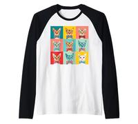 Abyssinian Cat Pop Art Colorful Feline Grid Bow Tie Design Raglan Baseball Tee