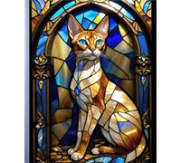 ABYSSINIAN CAT *Stained Glass Jewel Art Design Print* COMPOSITION NOTEBOOK Travel Journal Diary Guest Book-Exotic Animal Feline Kitten Kitty Pet Lover ... School Ivy League University College Student