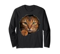 Abyssinian Cat Striking Golden Eyes Peeking Through Long Sleeve T-Shirt