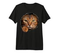 Abyssinian Cat Striking Golden Eyes Peeking Through Premium T-Shirt