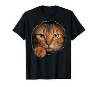 Abyssinian Cat Striking Golden Eyes Peeking Through T-Shirt