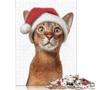Abyssinian Cat Wearing A Christmas Hat Puzzles 1000 Pieces Puzzle Adult Jigsaw Puzzle Home Decoration Puzzle Toys 1000pcs (75x50cm)