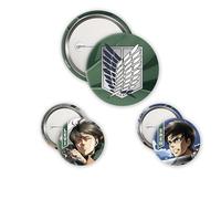 ABYstyle - ATTACK ON TITANS Eren & Levi Badge Pack, Dimensions : 1 badge de 5 cm et 2 badges de 3.2 cm, Alloy Steel