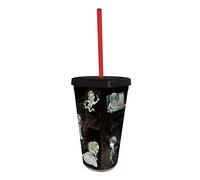 ABYSTYLE Junji Ito Chibi 16 Oz. Plastic Acrylic Tumbler Carnival Cup With Reusable Straw & Leakproof Lid BPA-Free Featuring Tomie, Souichi, Fuchi Manga Drinkware Gift
