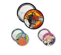 ABYstyle - Pack of 3 CHAINSAW MAN Denji, Devil & Pochita Badges - Official Product - Diameter 5 cm & 3.2 cm - Soft Touch Touch