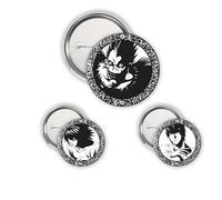 ABYstyle - Pack of 3 DEATH NOTE Light, L & Ryuk Badges - Official Product - Diameters 5 cm & 3.2 cm - Soft-Touch Feel