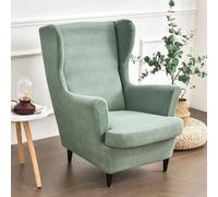 ABZDUNG 2-Piece Stretch Wingback Chair Slipcover, Solid Color Jacquard Thicken Strandmon 1 Seater Sofa Cover with Cushion Cover, Washable, for Living Room Bedroom(Verde Matcha)