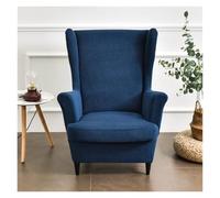 ABZDUNG 2-Piece Stretch Wingback Chair Slipcover, Solid Color Jacquard Thicken Strandmon 1 Seater Sofa Cover with Cushion Cover, Washable, for Living Room Bedroom(Blu Navy)