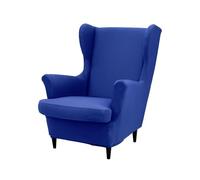 ABZDUNG 2 Pieces Stretch Wingback Chair Slipcover, Solid Color 1 Seater Sofa Cover with Cushion Cover, Washable for Reception Bar Living Room Bedroom(Lago Blu)