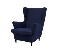 ABZDUNG 2 Pieces Stretch Wingback Chair Slipcover, Solid Color 1 Seater Sofa Cover with Cushion Cover, Washable for Reception Bar Living Room Bedroom(Blu Navy)