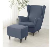ABZDUNG 2 Pieces Stretch Wingback Chair Slipcovers and Ottoman Cover, 1 Seater Sofa Cover with Cushion Cover, Washable Removable for Bar Living Room Bedroom(Grigio Blu)