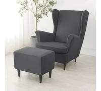 ABZDUNG 2 Pieces Stretch Wingback Chair Slipcovers and Ottoman Cover, 1 Seater Sofa Cover with Cushion Cover, Washable Removable for Bar Living Room Bedroom(Grigio Scuro)