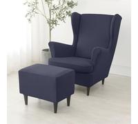 ABZDUNG 2 Pieces Stretch Wingback Chair Slipcovers and Ottoman Cover, 1 Seater Sofa Cover with Cushion Cover, Washable Removable for Bar Living Room Bedroom(Blu Navy)