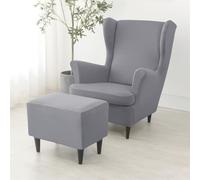 ABZDUNG 2 Pieces Stretch Wingback Chair Slipcovers and Ottoman Cover, 1 Seater Sofa Cover with Cushion Cover, Washable Removable for Bar Living Room Bedroom(Grigio Chiaro)