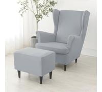 ABZDUNG 2 Pieces Stretch Wingback Chair Slipcovers and Ottoman Cover, 1 Seater Sofa Cover with Cushion Cover, Washable Removable for Bar Living Room Bedroom(Grigio Fumo)