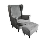 ABZDUNG 2 Pieces Velvet Wingback Chair Slipcover and Stretch Ottoman Cover 1 Seater(Grigio)