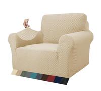 ABZDUNG Newest Chair Covers for Living Room, Super Stretch Jacquard Chair Cover with Dog Armrest 1 Piece Sofa Couch Slipcover(Beige,1 Place)