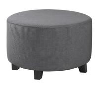 ABZDUNG Ottoman Cover Round, Stretch Jacquard Fabric Footstool Slipcover, Solid Color Stool Protector Cover with Elastic Bottom, Dustproof Removable Washable Footrest Pouffe Covers(Grey,S)