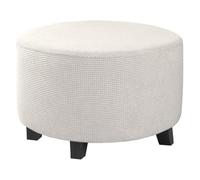 ABZDUNG Ottoman Cover Round, Stretch Jacquard Fabric Footstool Slipcover, Solid Color Stool Protector Cover with Elastic Bottom, Dustproof Removable Washable Footrest Pouffe Covers(White,L)