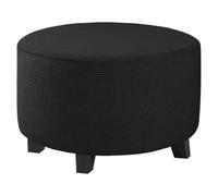 ABZDUNG Ottoman Cover Round, Stretch Jacquard Fabric Footstool Slipcover, Solid Color Stool Protector Cover with Elastic Bottom, Dustproof Removable Washable Footrest Pouffe Covers(Black,Small)