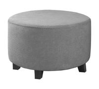 ABZDUNG Ottoman Cover Round, Stretch Jacquard Fabric Footstool Slipcover, Solid Color Stool Protector Cover with Elastic Bottom, Dustproof Removable Washable Footrest Pouffe Covers(Light Grey,Large)
