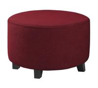 ABZDUNG Ottoman Cover Round, Stretch Jacquard Fabric Footstool Slipcover, Solid Color Stool Protector Cover with Elastic Bottom, Dustproof Removable Washable Footrest Pouffe Covers(Burgundy,S)