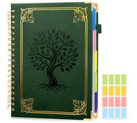 Abzozngs Hardcover Spiral Notebook Journal with Removable Dividers Tabs, 5 Subject Notebooks for Work School, 300 pages 8"x10" B5 leather Journal College Ruled, Cute Journal for women, Green