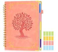 Abzozngs Hardcover Spiral Notebook Journal with Removable Dividers Tabs, 5 Subject Notebooks for Work School, 300 pages 8"x10" B5 leather Journal College Ruled, Cute Journal for women, Pink