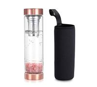 AC Bungji Healing Crystal Water Bottle, Natural Gemstone Crystal Gravel Healing Glass Bottle, Energy Elixir 400ML, Increases Physical Fitness (Rose Quartz)