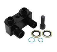 AC Compressor Fitting Kit, 90 Degree Turn Angle Adapter, 6061 - T6 Billet Aluminum Alloy Black Adaptor with 2 Male A/C Line Fittings (3/4-16 and 7/8-14), Replacement for Ford L