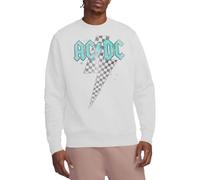 ACDC Skewed Checkerboard Bolt Crew Sweatshirt, White, X-Large