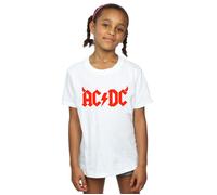 AC/DC Girl's Horns Logo Cotton T-Shirt in White | Size: 3-4 Years AC/DC White 3-4 Years