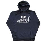 AC/DC Hoodie Evolution of Rock Band Logo Official Men's Navy Blue Pullover Long Sleeve Large