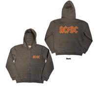 AC/DC Unisex Zipped Hoodie Logo (Back Print) Charcoal Grey (S)