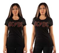 AC/DC Ladies Embellished T-Shirt: Full Colour Logo OFFICIAL NEW