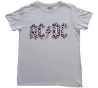 AC/DC T Shirt Mono Leopard Print Band Logo Official Womens Skinny Fit White S