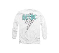 AC/DC Men's ACDC Skewed Checkerboard Bolt Long Sleeve T-Shirt, White | Size: Large AC/DC White L