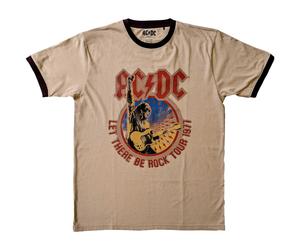 AC/DC Men's Let There Be Rock Tour 1977 Ringer T-Shirt in Light Sand | Size: Small AC/DC Light Sand S