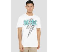 AC/DC Men's Skewed Checkerboard Bolt T-Shirt, White | Size: Small AC/DC White S