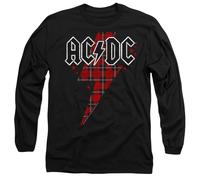 AC/DC Plaid Bolt Mens Long Sleeve T Shirt, Black, L