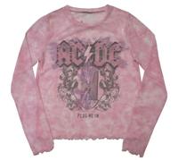 AC/DC Plug Me in Long Sleeve Mesh Crop Top M Pink