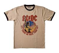AC/DC 'Let There Be Rock Tour '77 Eco' (Sand) Ringer T-Shirt NEW OFFICIAL