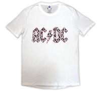 AC/DC T Shirt Mono Leopard Print Band Logo new Official Womens Skinny Fit White