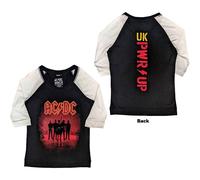 AC/DC T Shirt PWR-Up UK Band Logo New Official Raglan Women's Skinny Fit, Black, 3XL