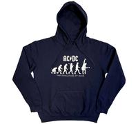 AC/DC Hoodie Evolution of Rock Band Logo Official Men's Navy Blue Pullover Long Sleeve Large