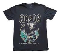 AC/DC Unisex T-Shirt For Those About To Rock Yellow Outlines Black (L)