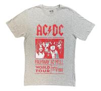 AC/DC Unisex T-Shirt Grey Highway to Hell World Tour 1979/1980 Back Print (S)