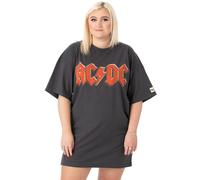 AC/DC Womens T-Shirt Dress | Charcoal Grey with Classic Band Logo Oversized Graphic Tee for Ladies | Fly On The Wall 1985 Tour Merchandise | Pop Rock Concert Gig Top | Festival Gift for Adults