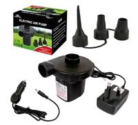 AC Electric Air Pump with 3 Nozzles for Inflatables | Air Bed Air Matress | Paddling Swimming Pool | Toys | 3 Pin UK Adaptor Plug | 12V Car Cigarette Lighter Cord | 50W | Portable