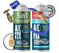 AC FIX 5-in-1 - R1234yf + 2 in 1 + Hose + Adapter Refrigerant for Car Air Conditioning with Oil, Sealant, UV Dye, Desiccant - Quick Application - Protects the Compressor